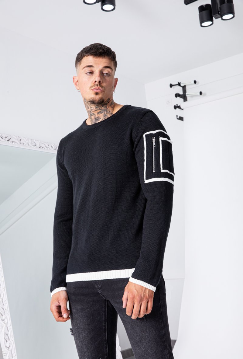 Pull à manches longues avec design carré et zip sur la manche - Frilivin