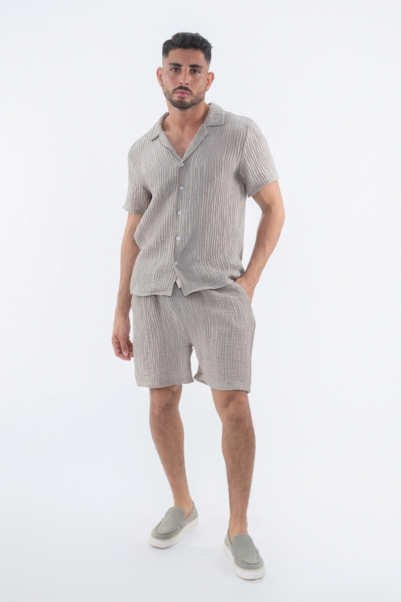 Ensemble uni texturé chemise short