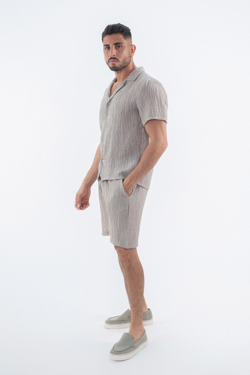 Ensemble uni texturé chemise short