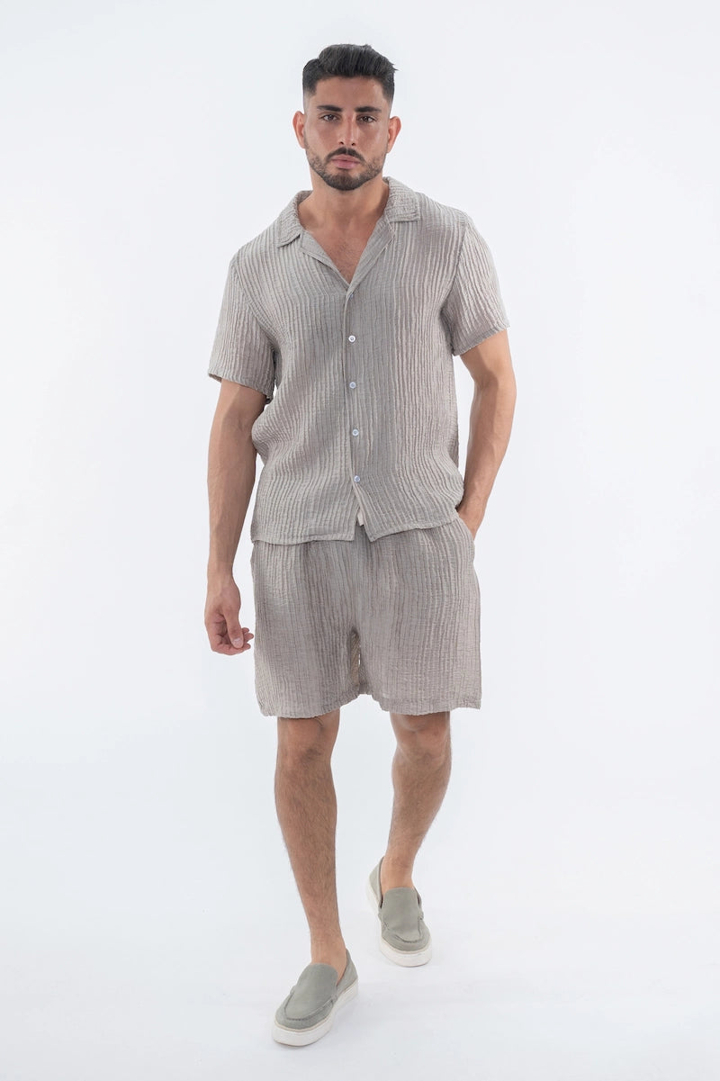 Ensemble uni texturé chemise short