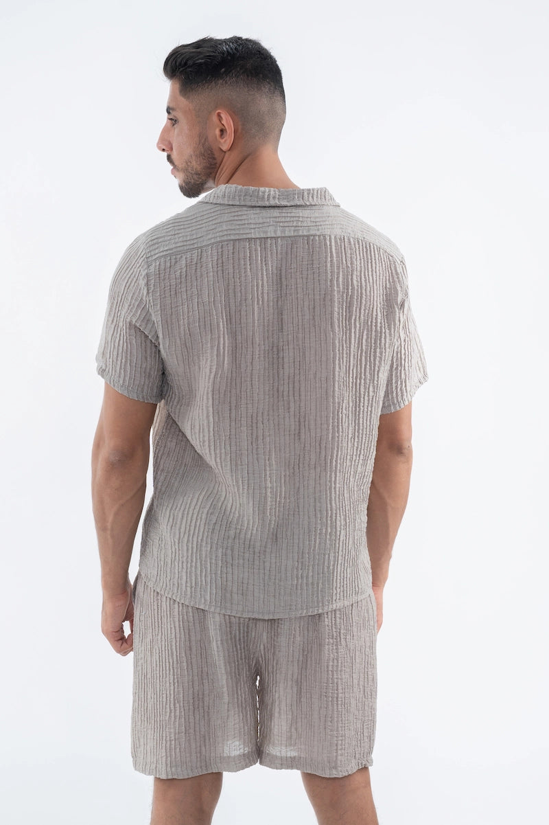 Ensemble uni texturé chemise short