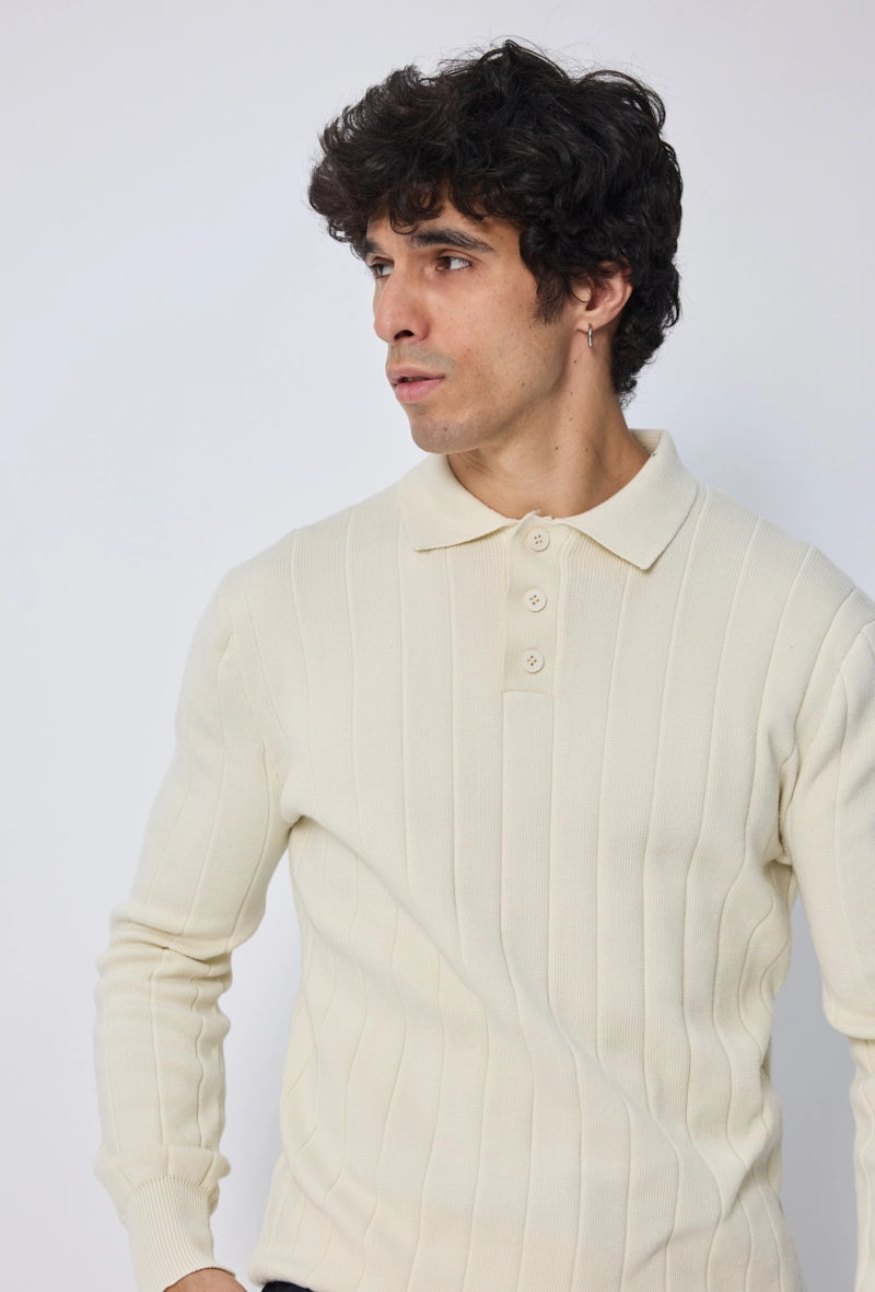 Polo uni à boutons manches longues