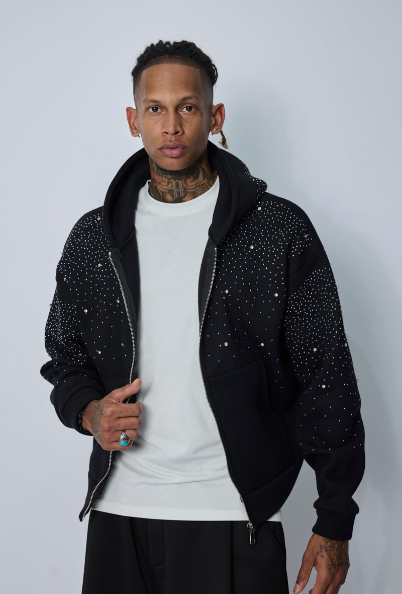 Sweat zippé à capuche strass
