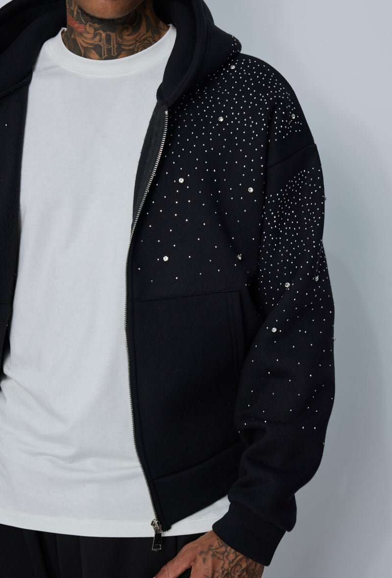 Sweat zippé à capuche strass