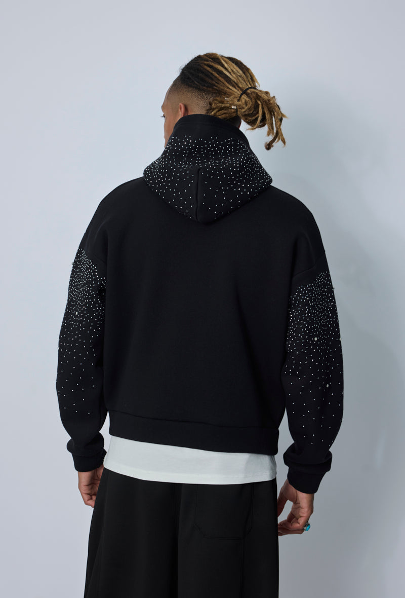 Sweat zippé à capuche strass