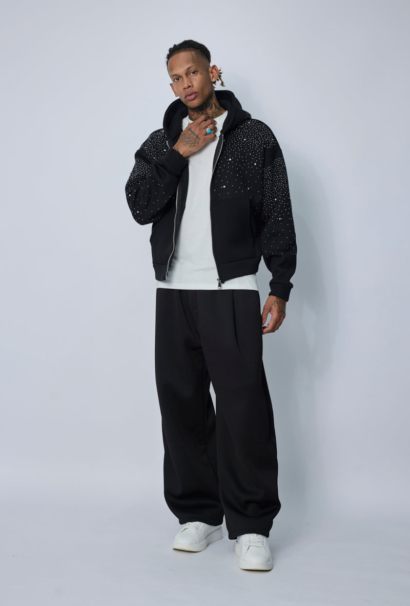 Sweat zippé à capuche strass