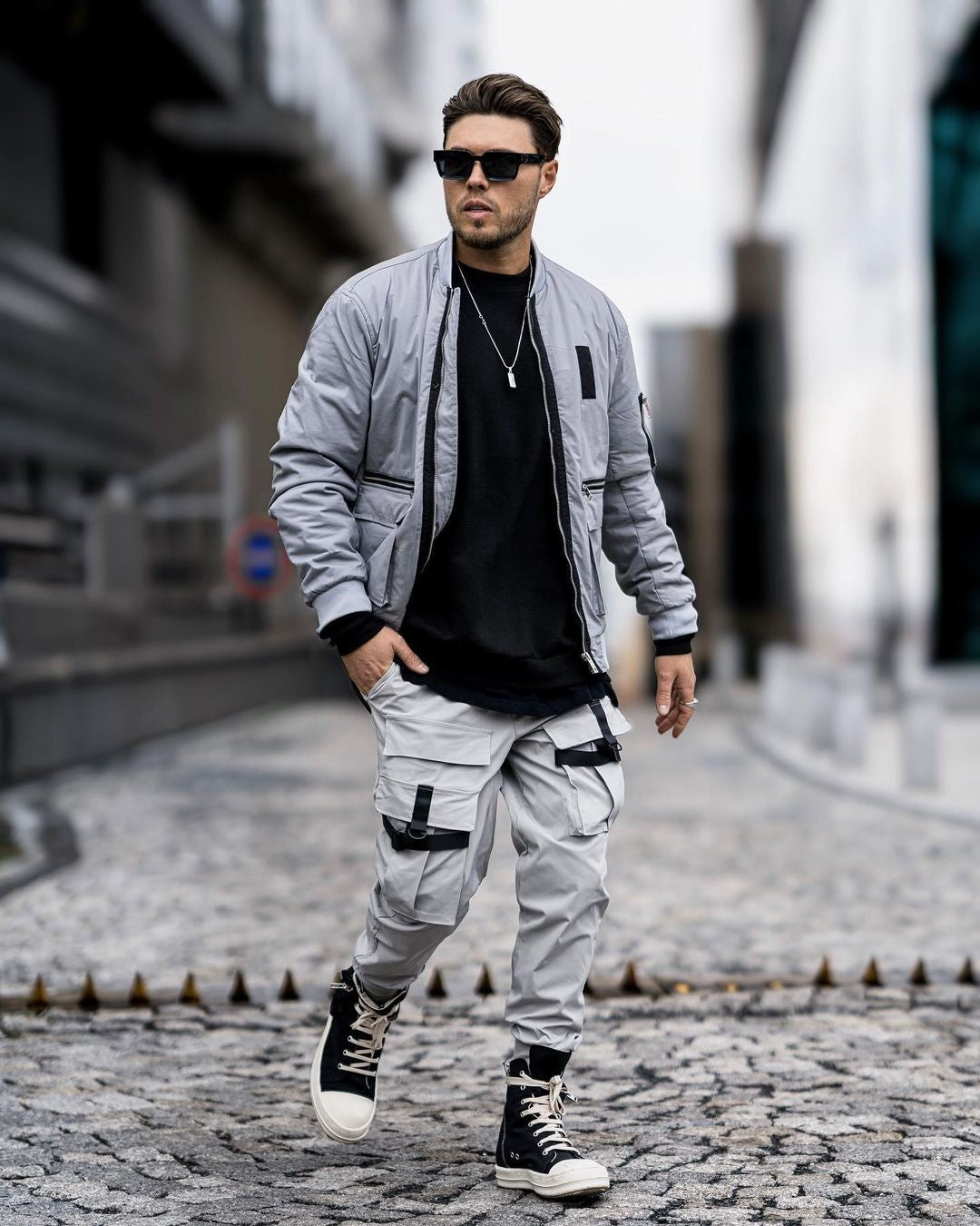 Bomber jacket with metallic zip insert