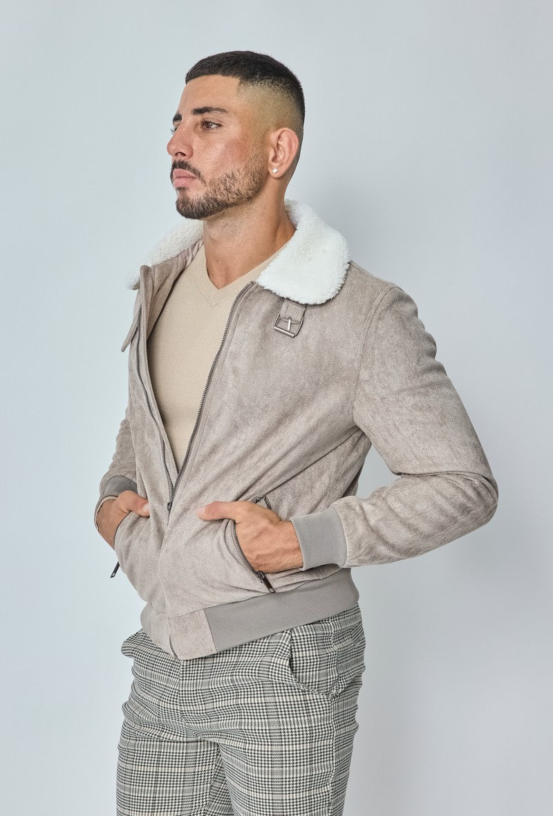 Veste daim avec col mouton - Frilivin