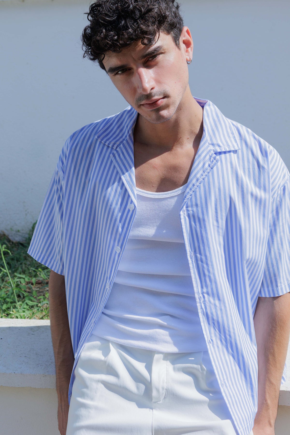 Chemise rayée col cubain