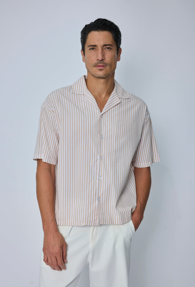 Chemise rayée col cubain