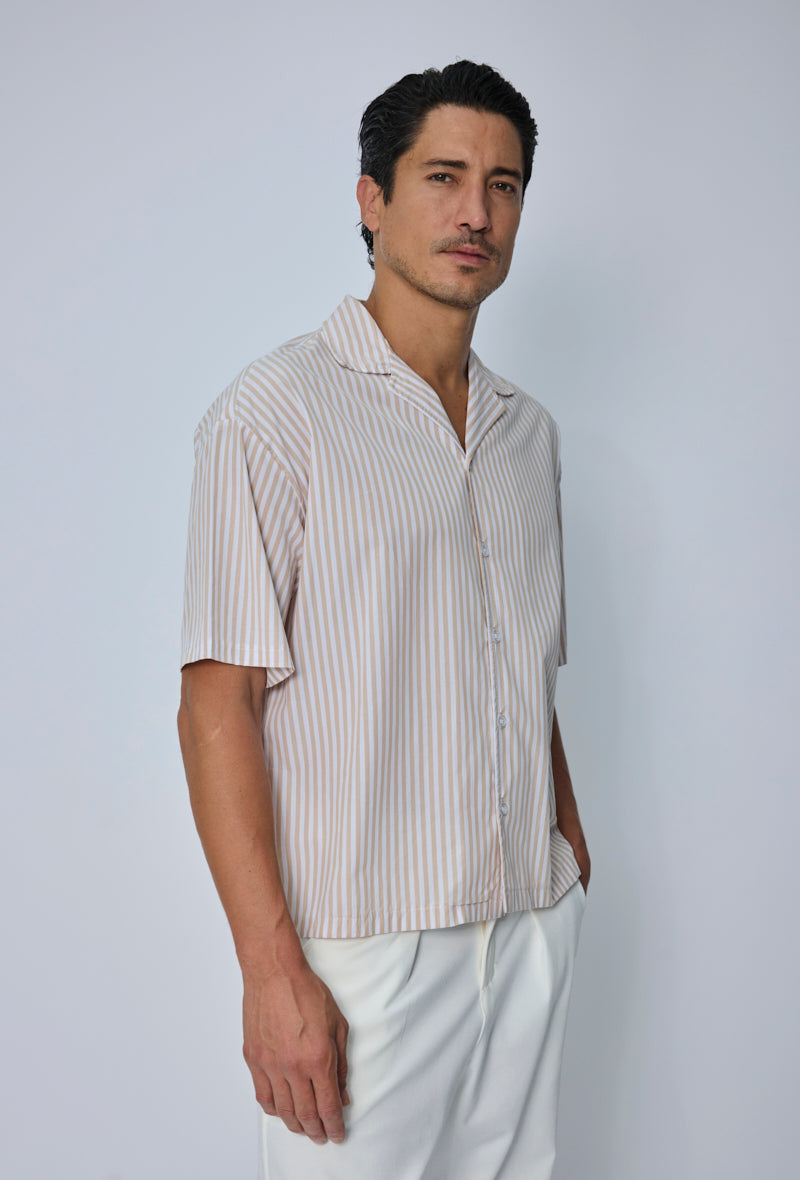 Chemise rayée col cubain