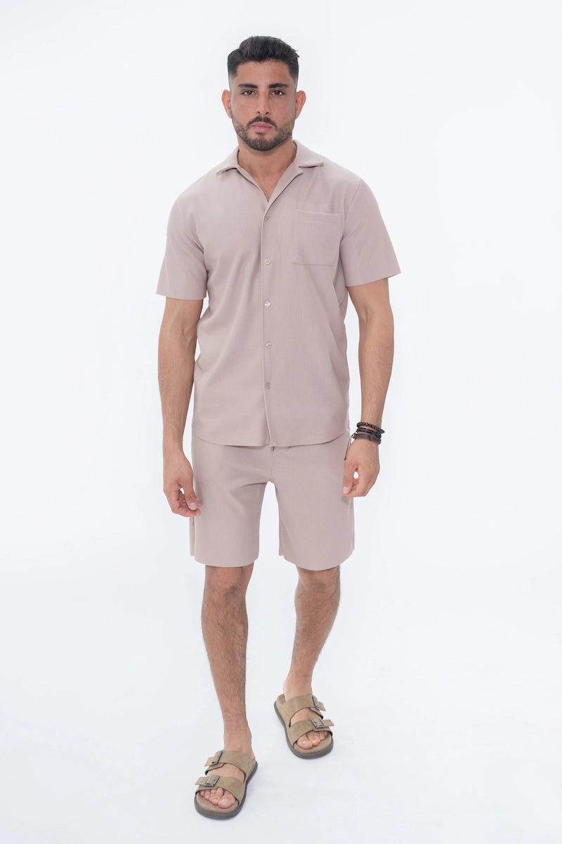 Ensemble uni plissé chemise et short