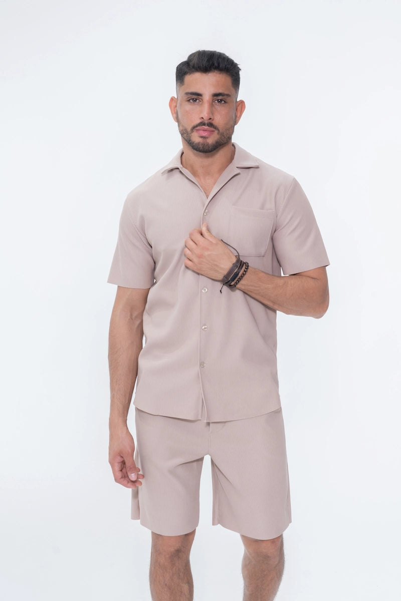 Ensemble uni plissé chemise et short