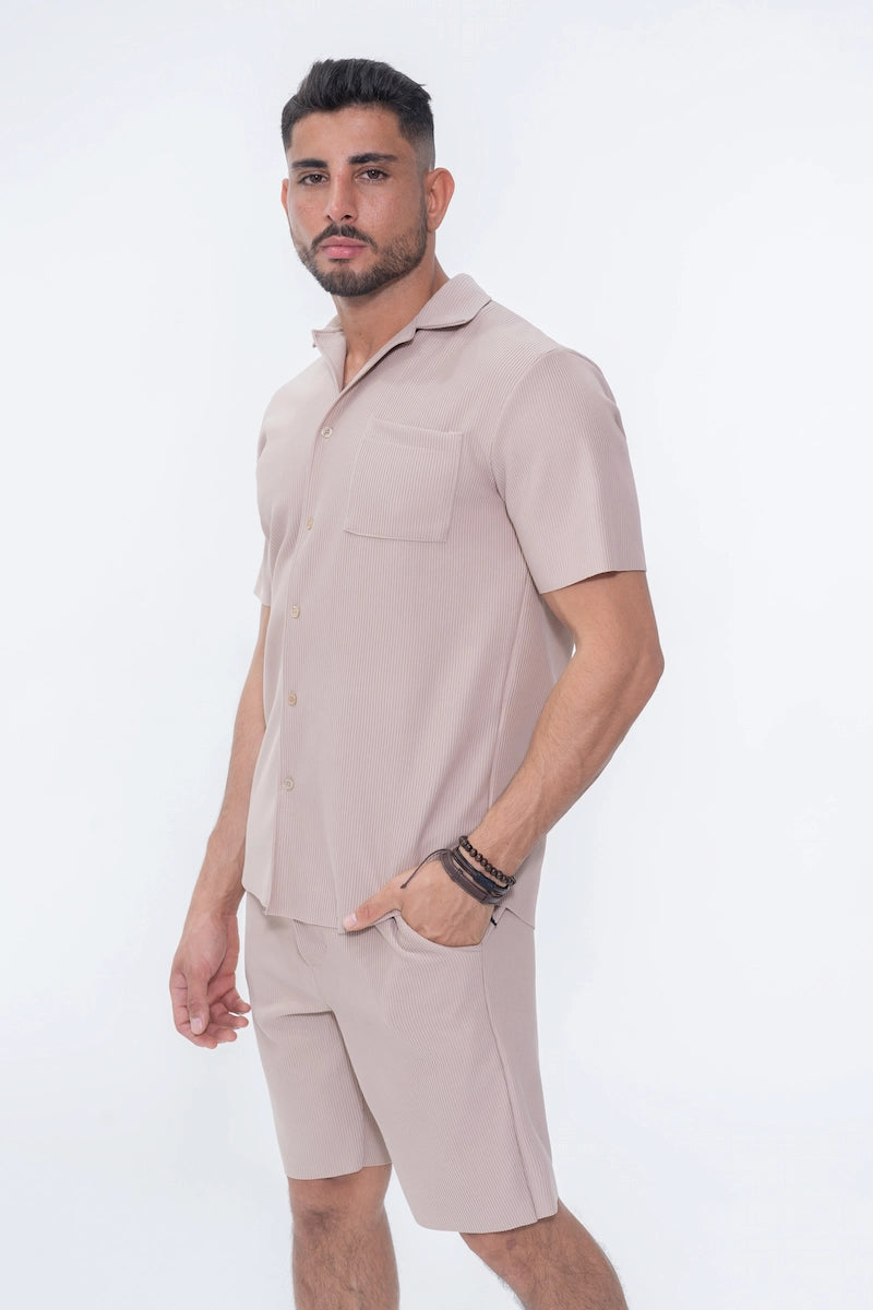 Ensemble uni plissé chemise et short