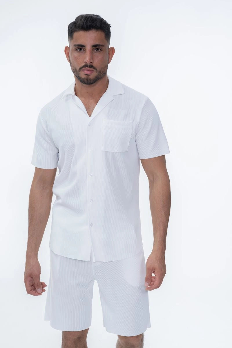 Ensemble uni plissé chemise et short