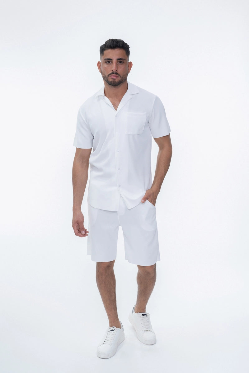 Ensemble uni plissé chemise et short
