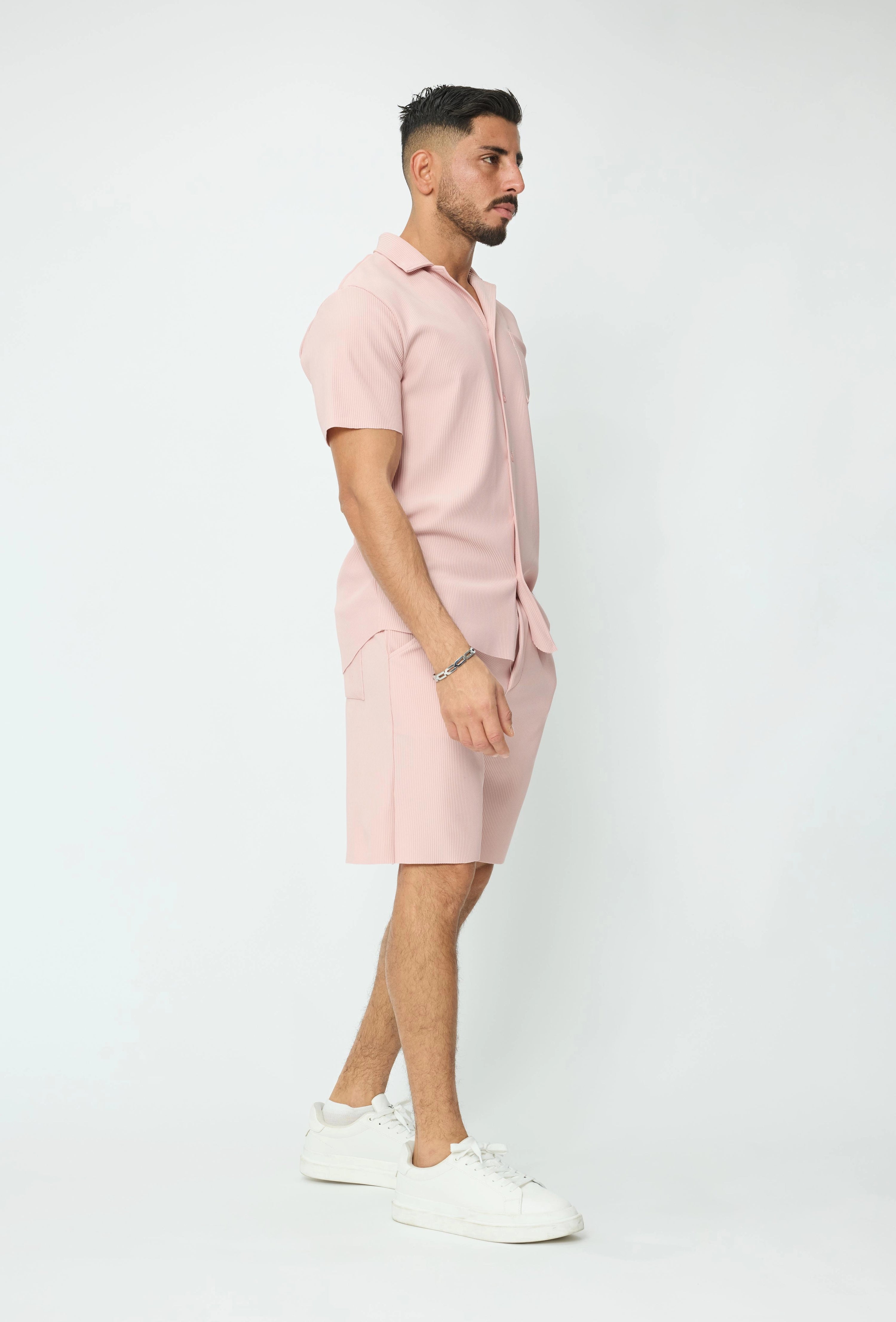 Ensemble uni plissé chemise et short