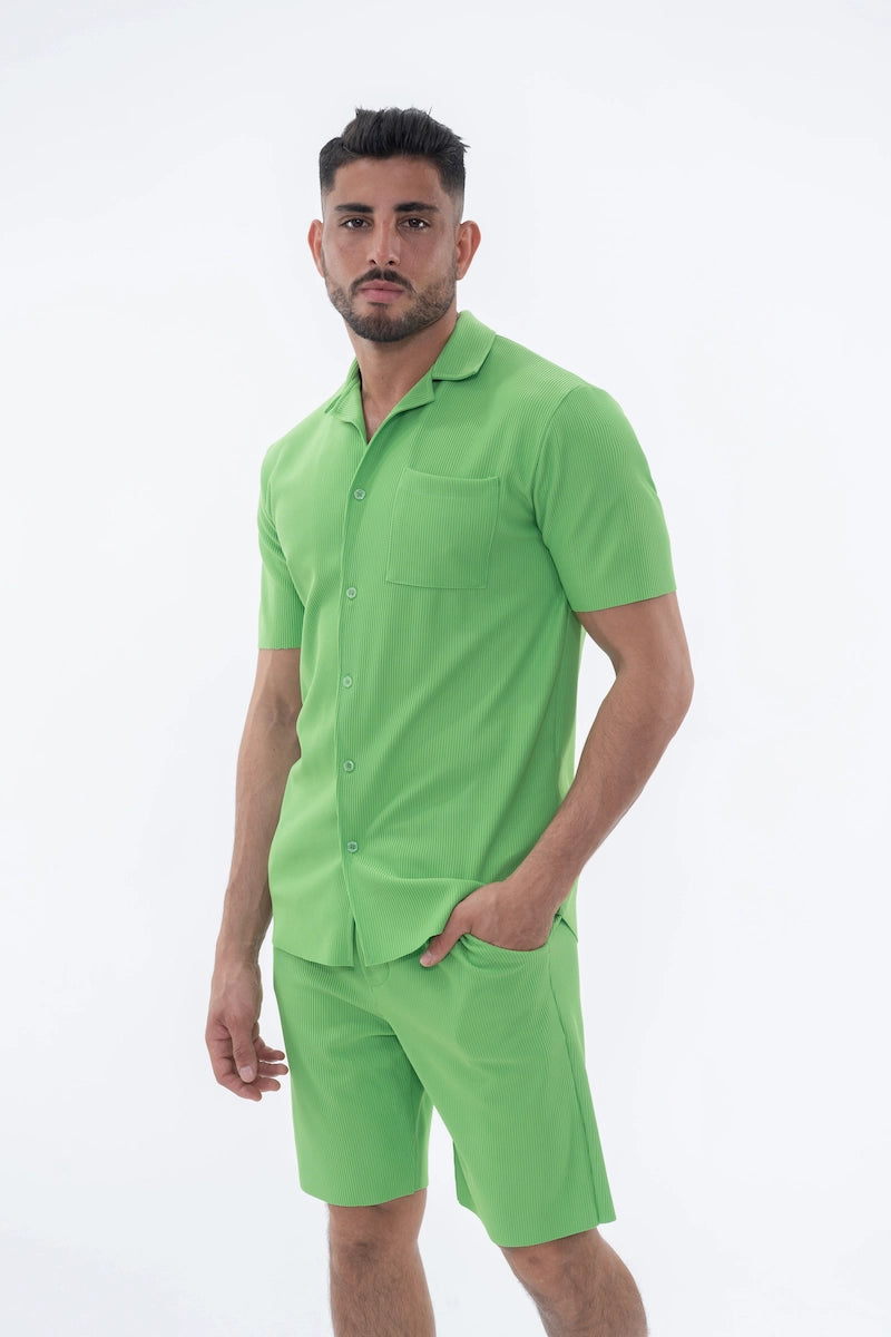 Ensemble uni plissé chemise et short