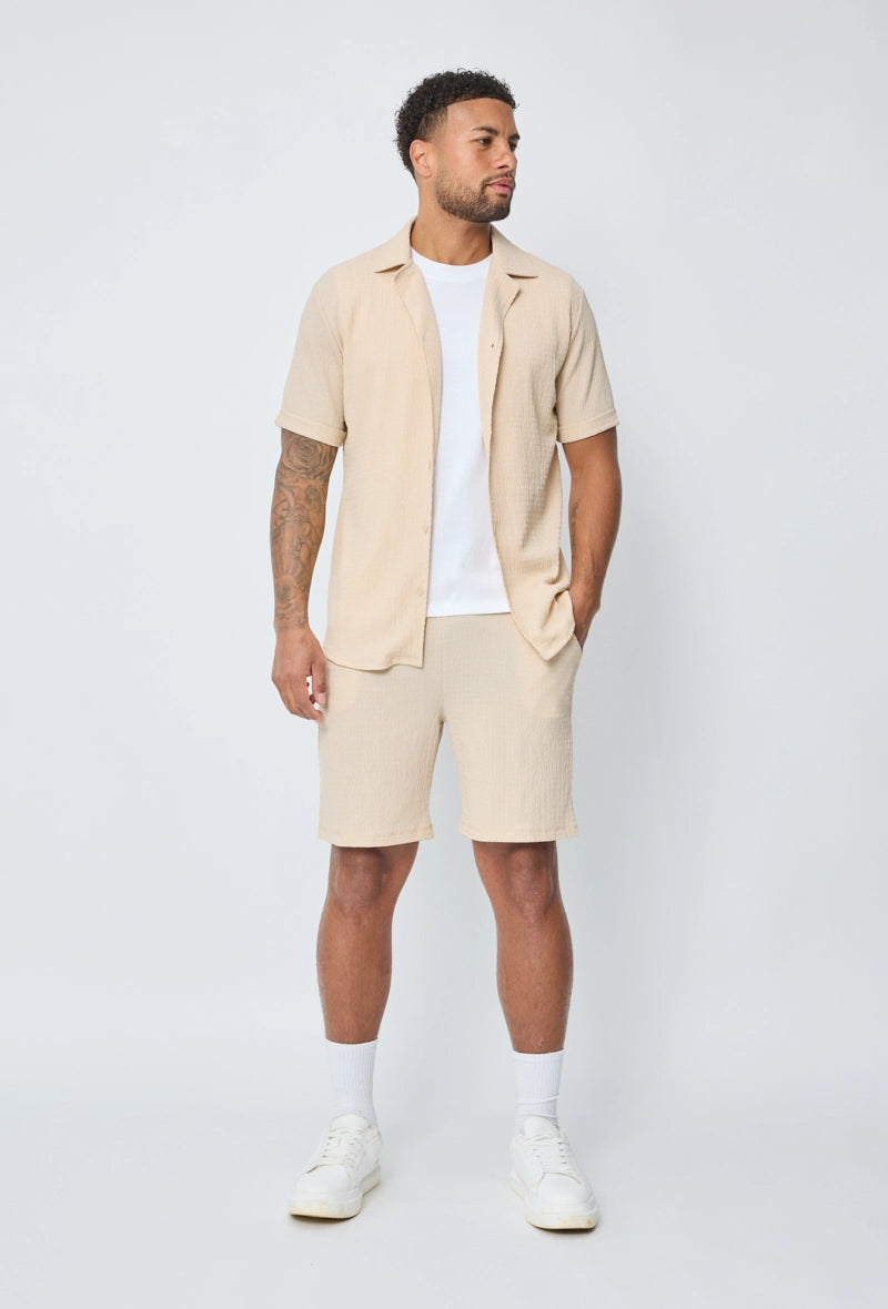 Ensemble chemise short uni gaufré