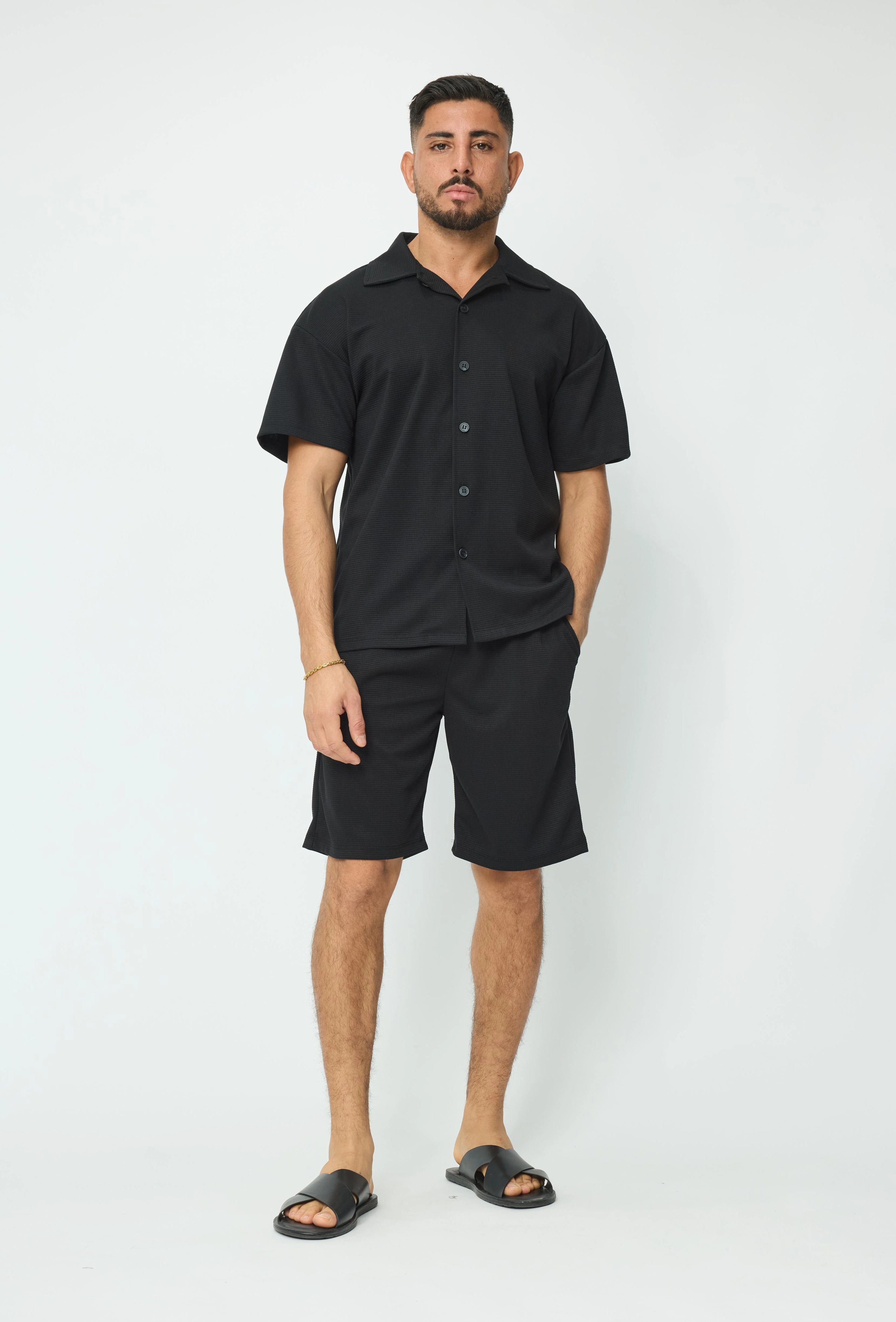 Ensemble chemise short uni gaufré
