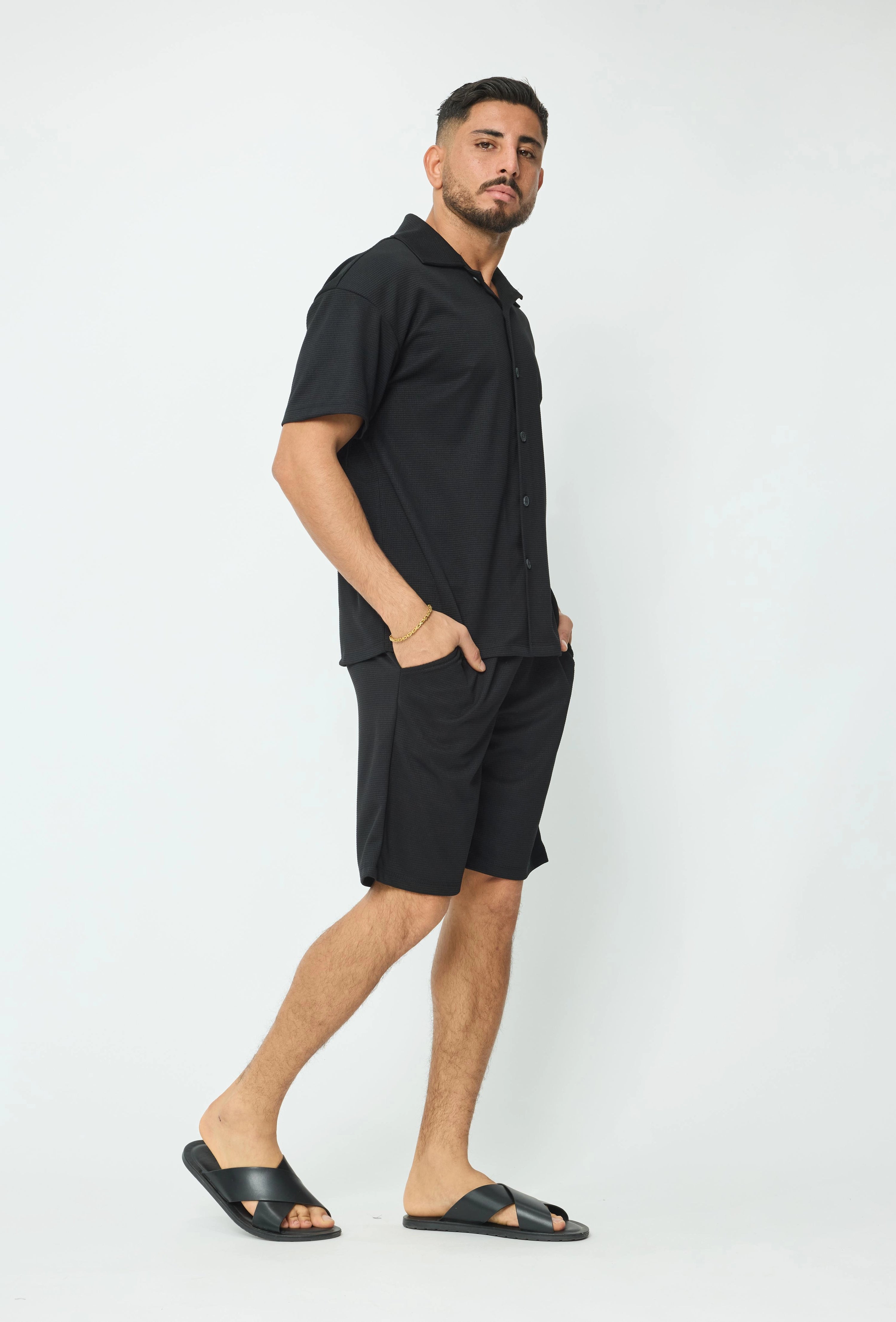 Ensemble chemise short uni gaufré
