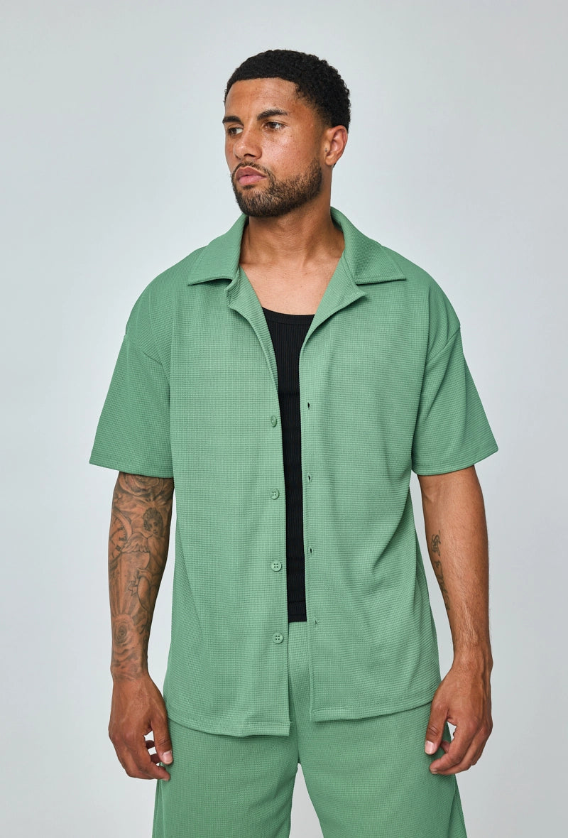 Ensemble chemise short uni gaufré