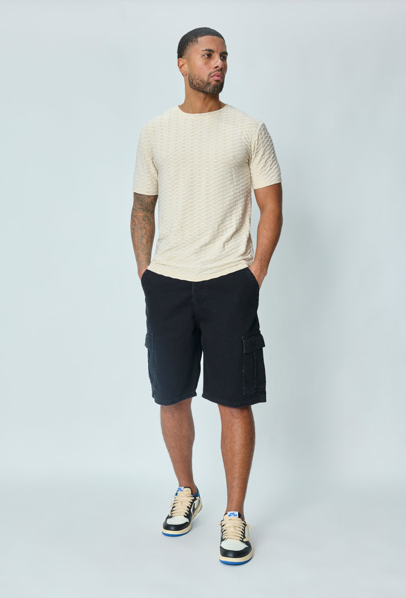 Plain textured short-sleeved t-shirt