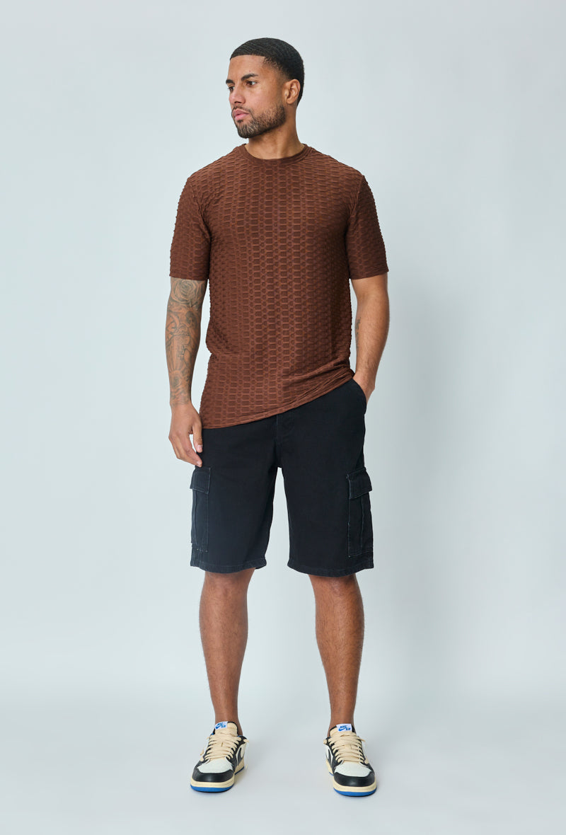 Plain textured short-sleeved t-shirt