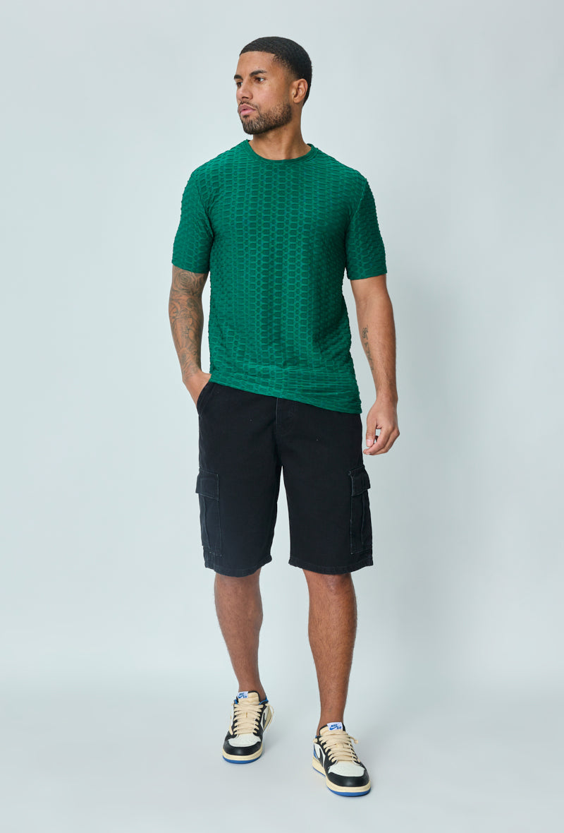 Plain textured short-sleeved t-shirt