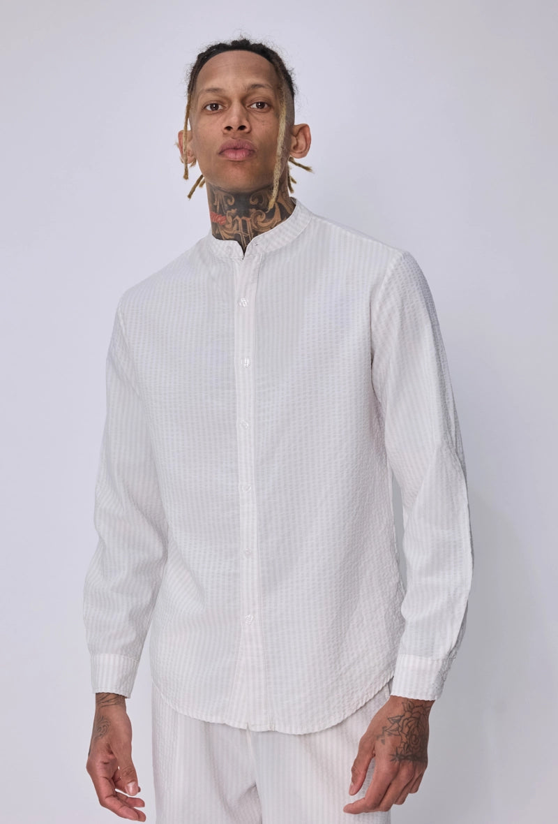 Chemise col mao seersucker