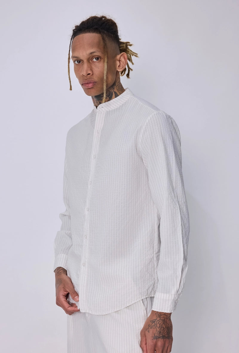 Chemise col mao seersucker