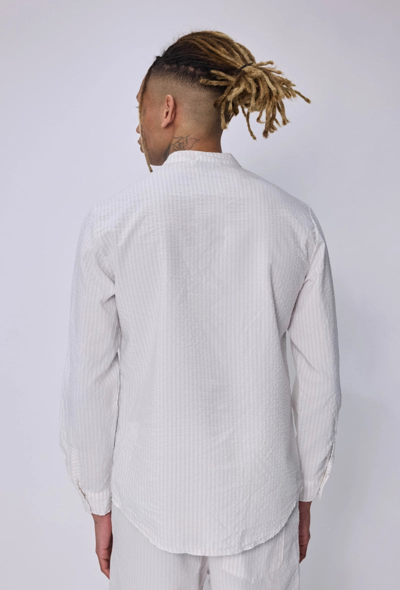 Chemise col mao seersucker