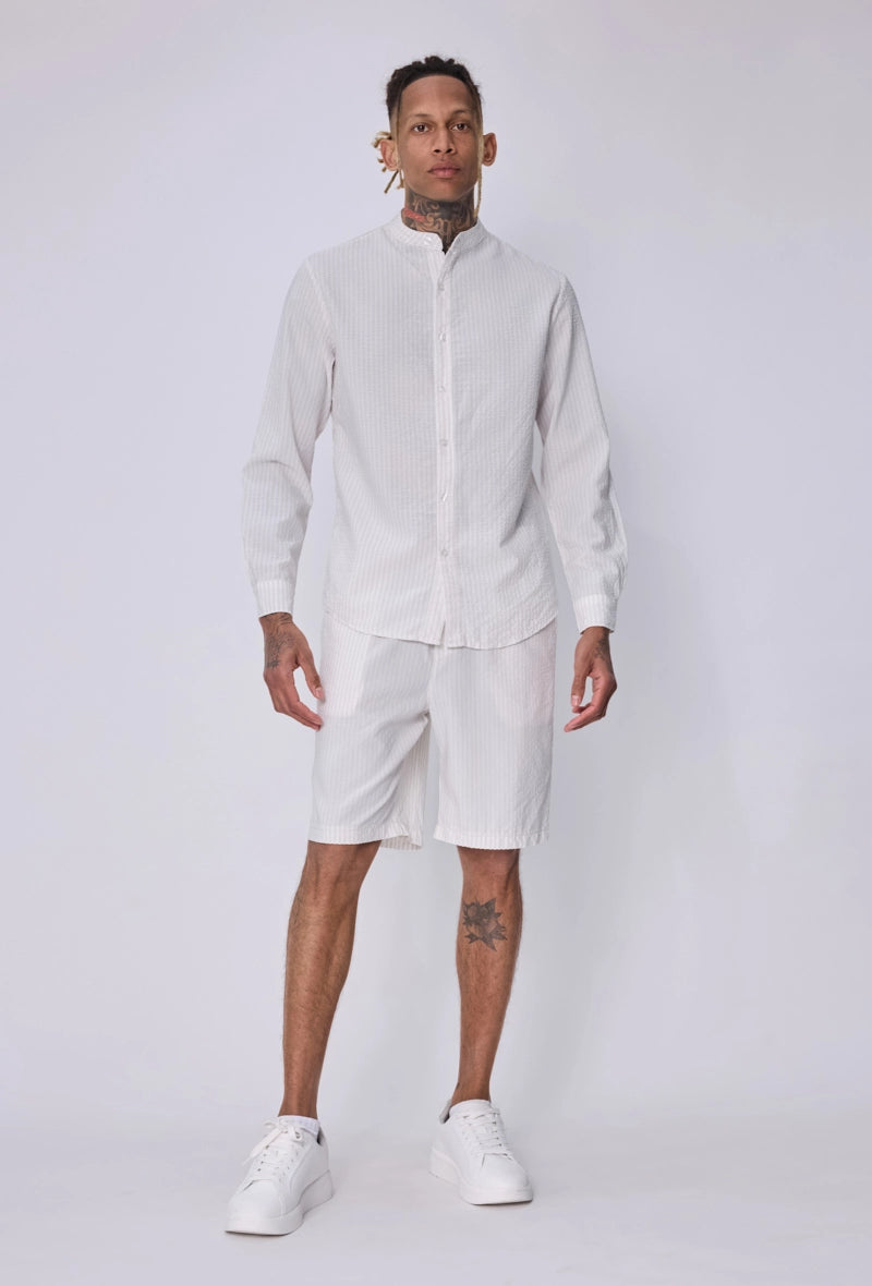Chemise col mao seersucker