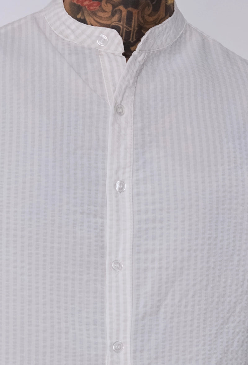 Chemise col mao seersucker