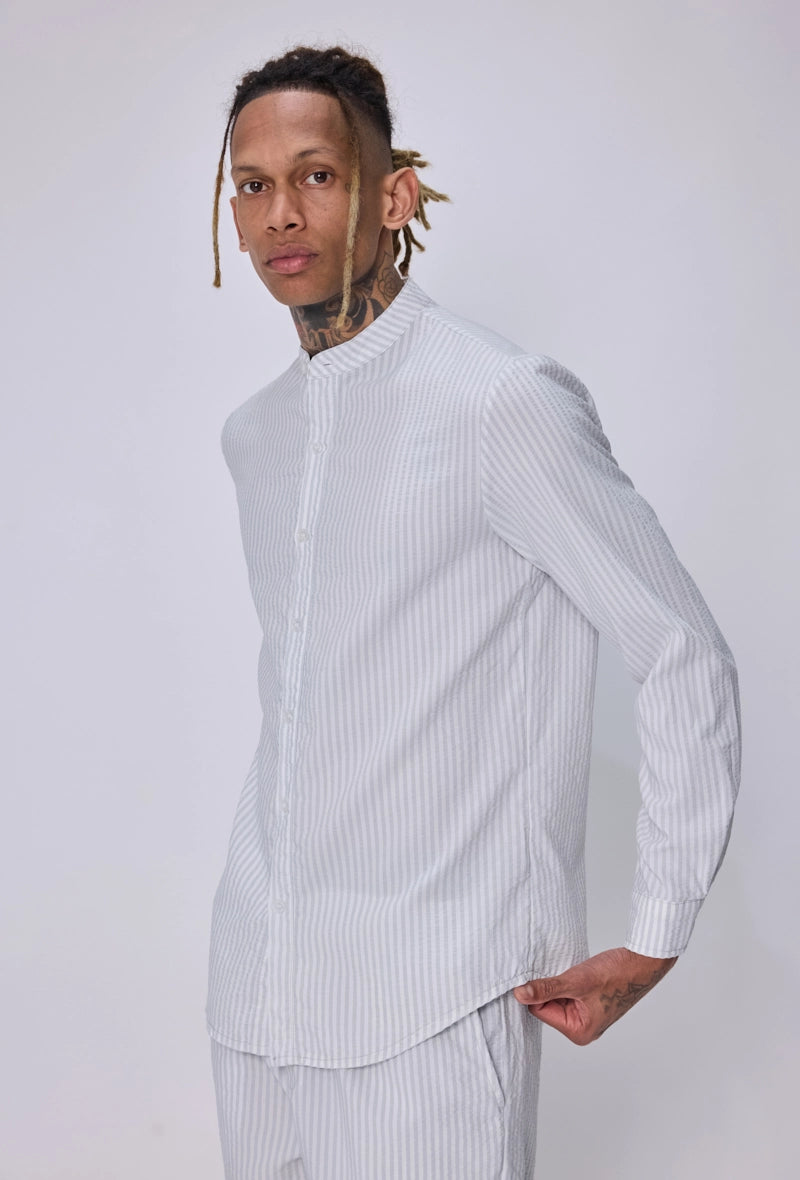 Chemise col mao seersucker