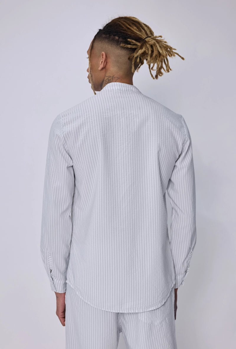 Chemise col mao seersucker