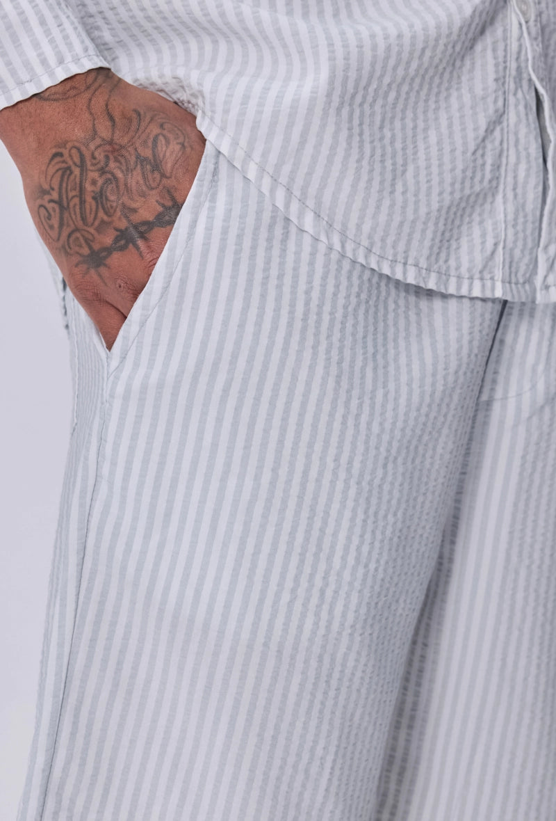 Chemise col mao seersucker