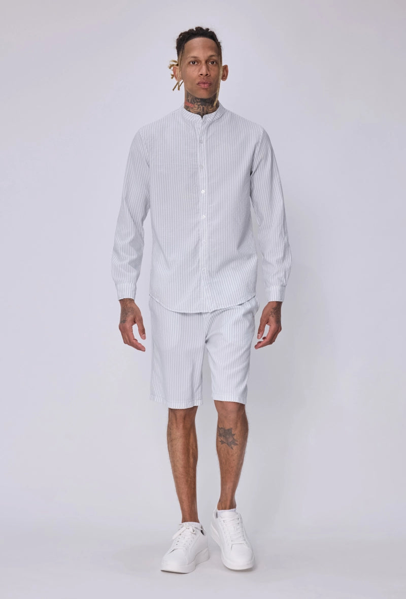 Chemise col mao seersucker