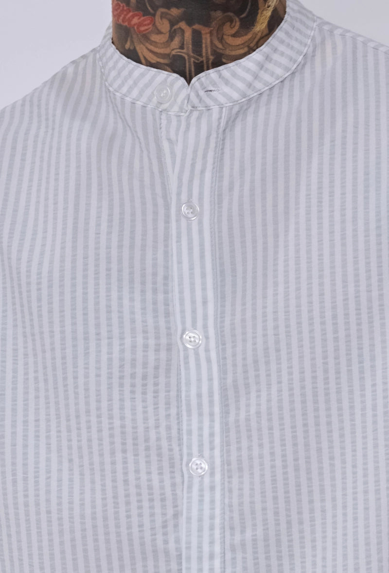 Chemise col mao seersucker