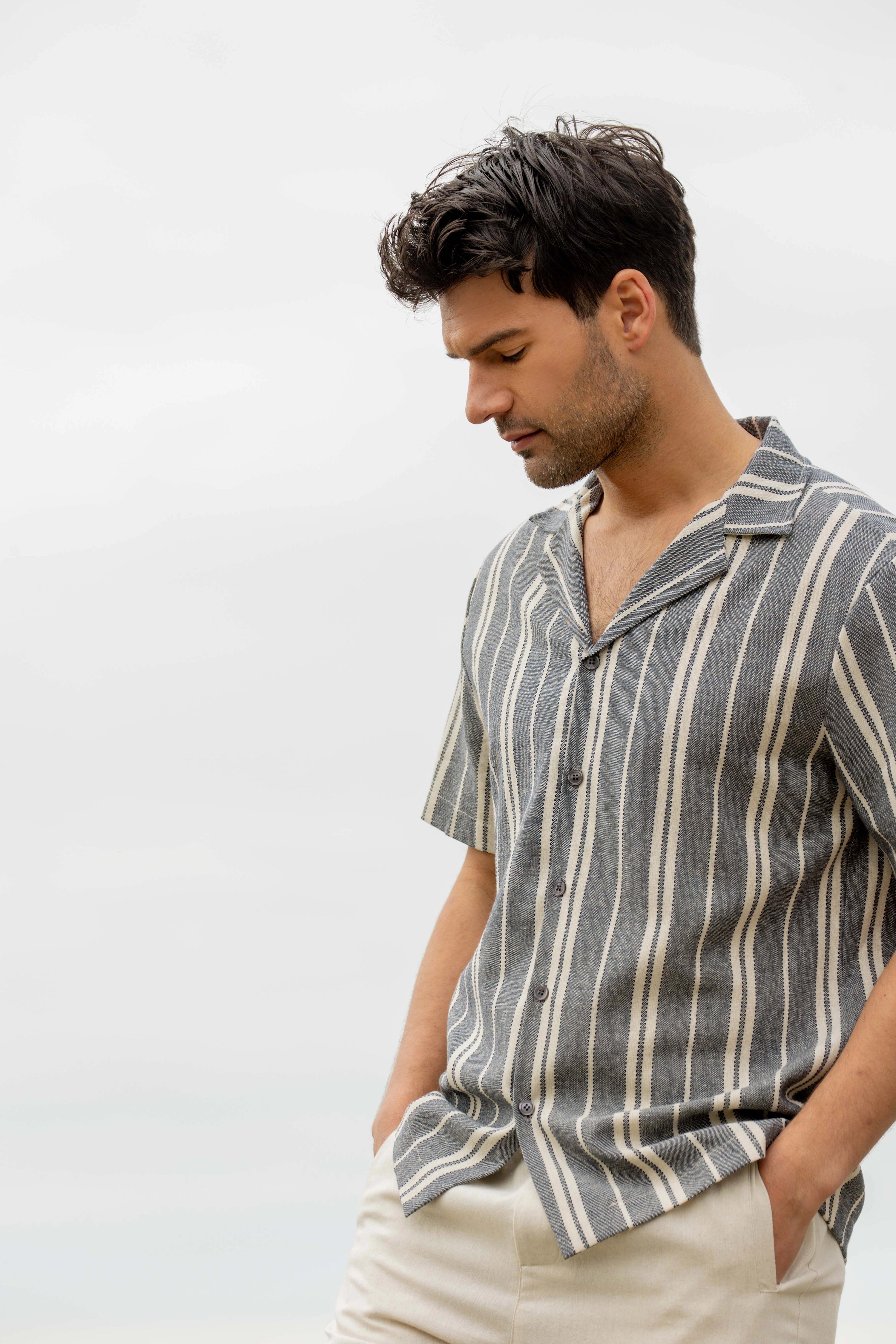 Chemise rayée col bowling