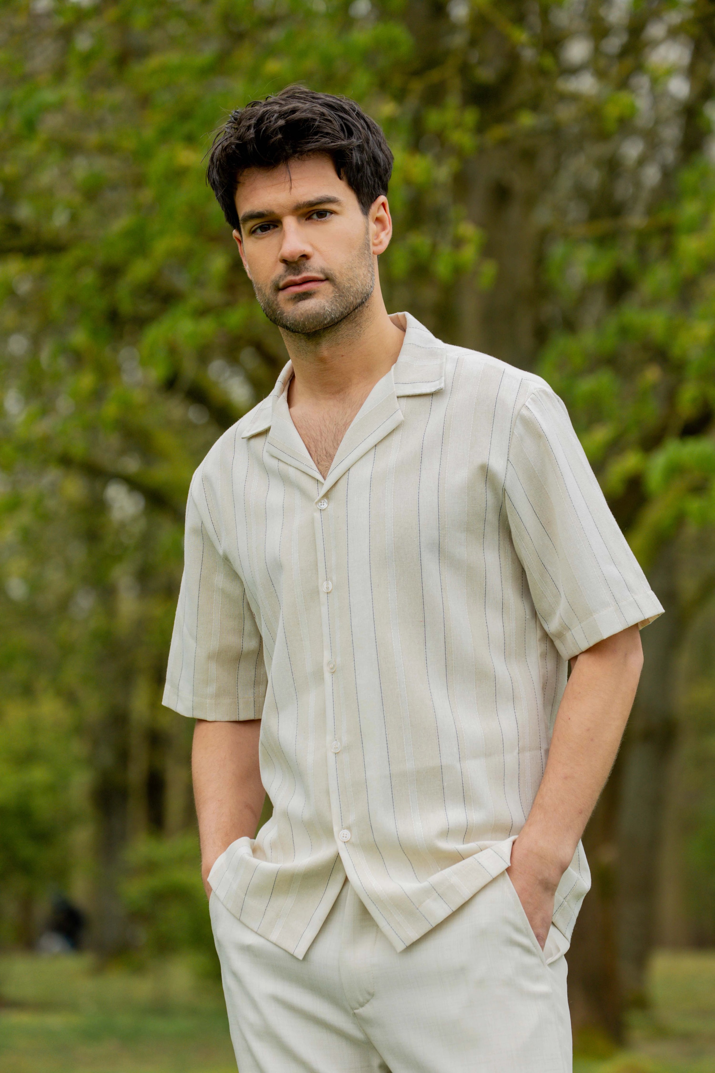 Chemise rayée col bowling