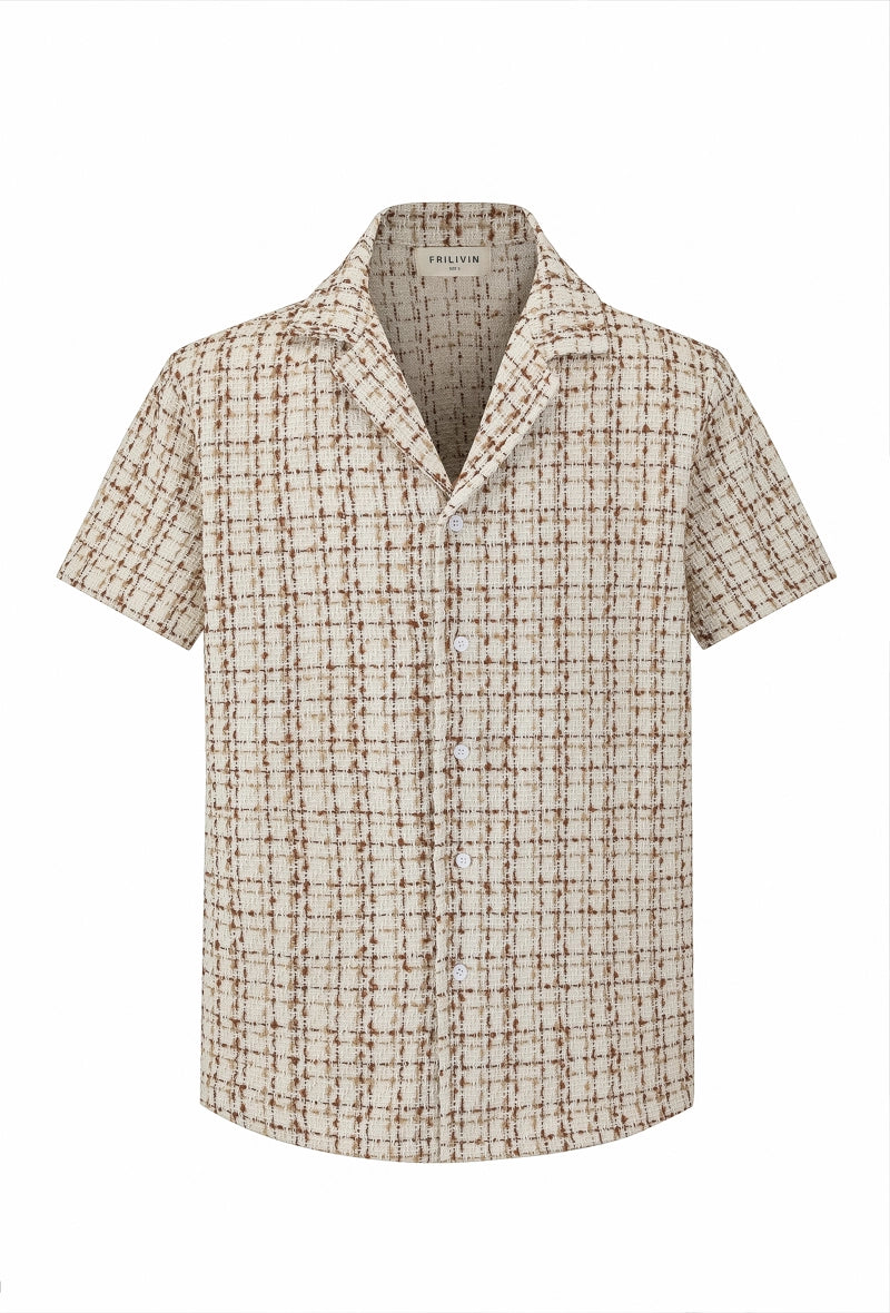 Short-sleeved textured check shirt