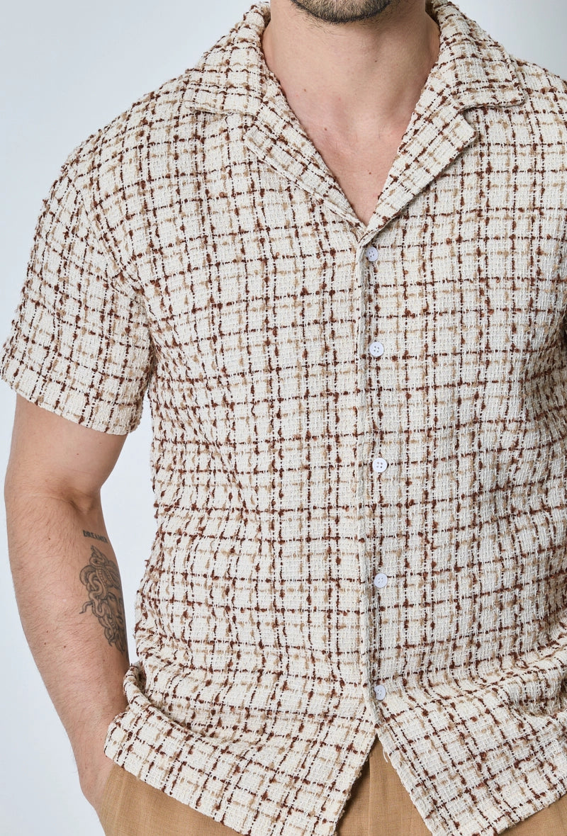 Chemise manches courtes texturée à carreaux
