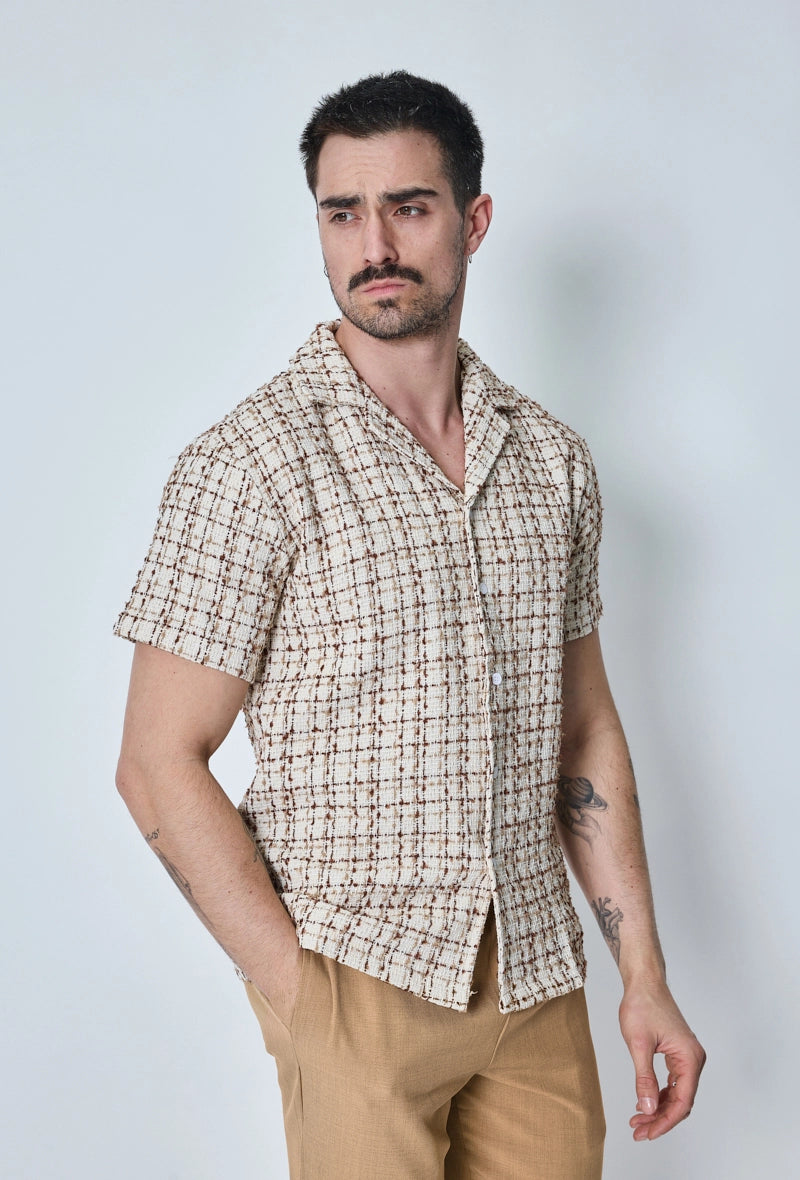 Short-sleeved textured check shirt