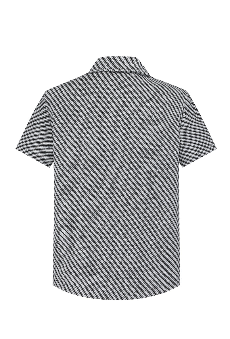 Short-sleeved textured striped shirt