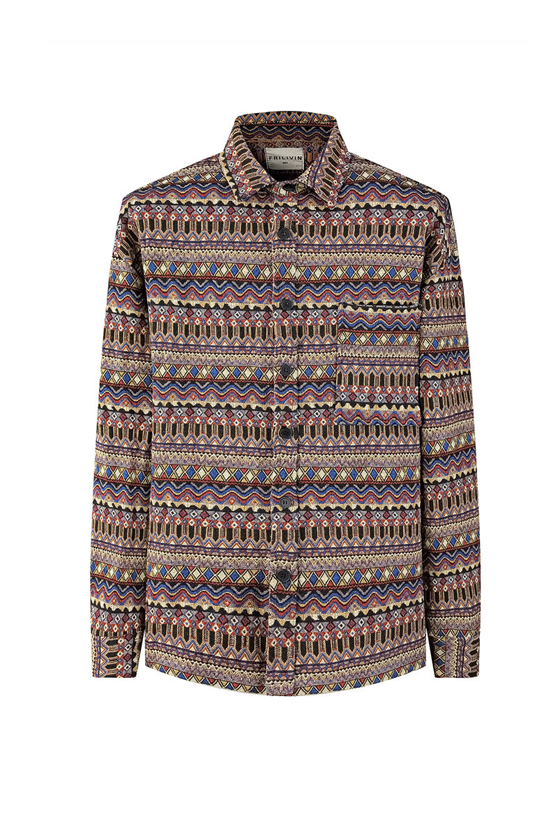 Overshirt with colorful abstract patterns