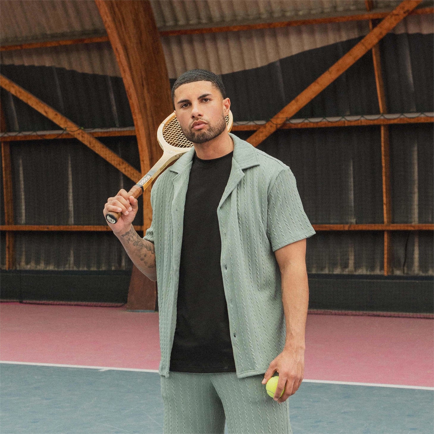 Plain Textured Short Sleeve Shirt Shorts Set