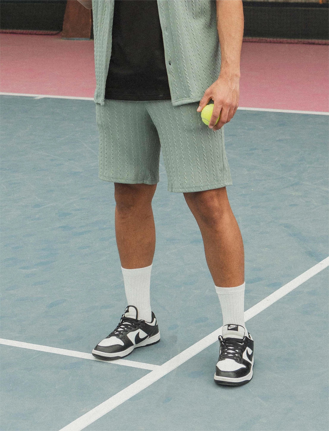 Plain Textured Short Sleeve Shirt Shorts Set