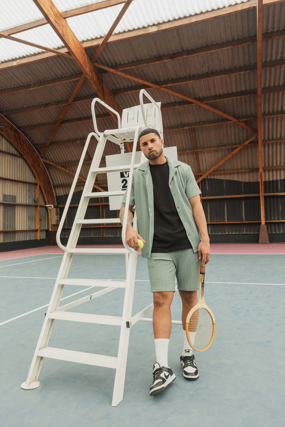 Plain Textured Short Sleeve Shirt Shorts Set