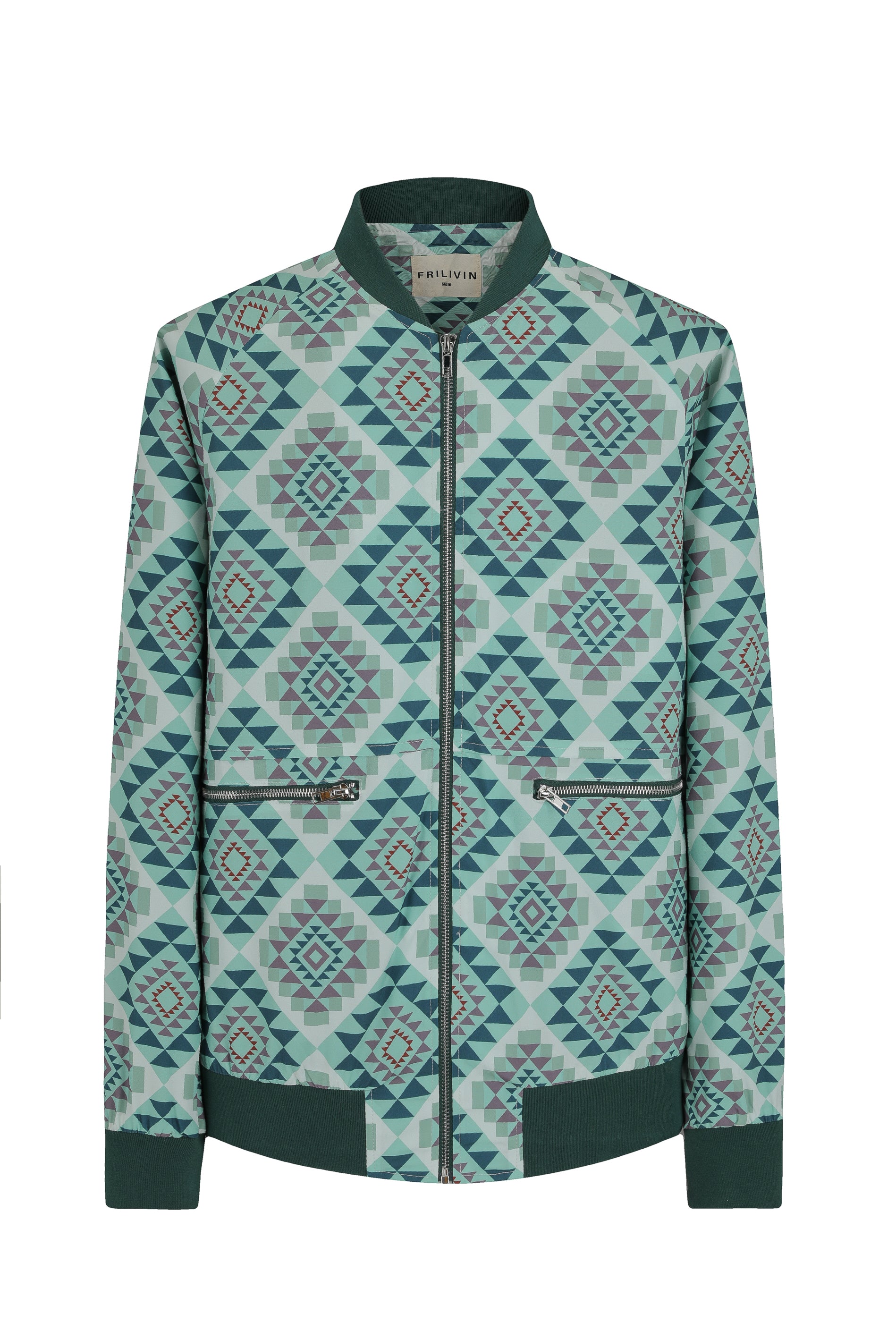 Fine bomber jacket with geometric patterns